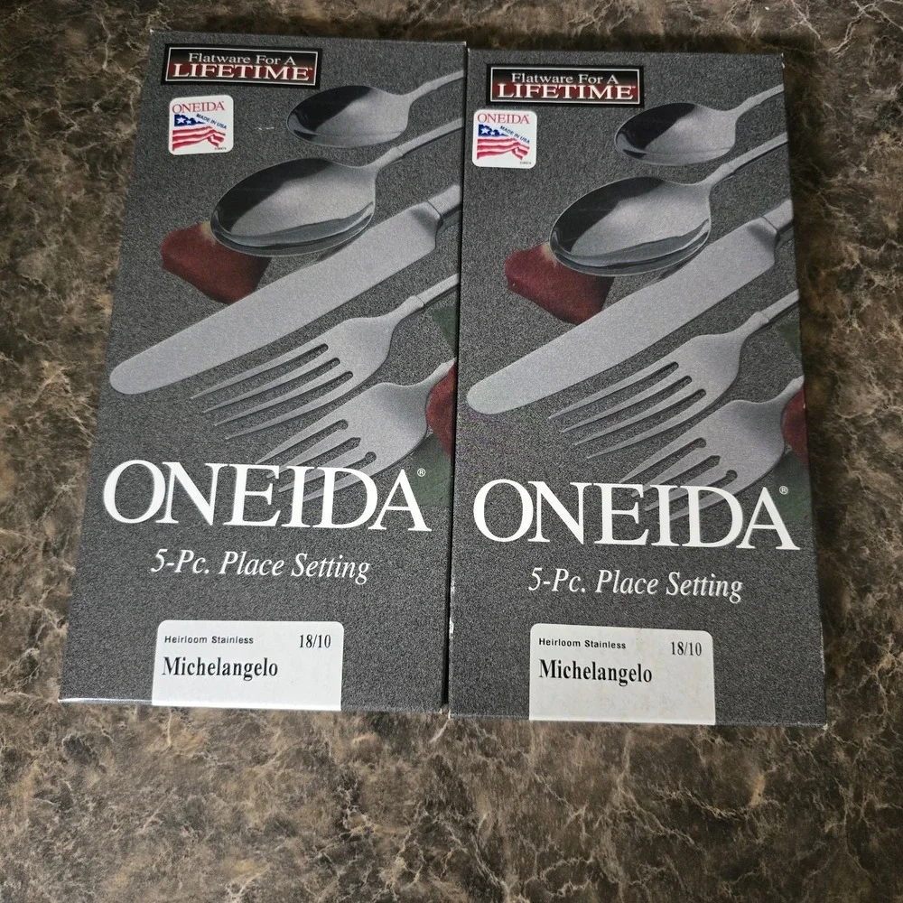 2 ONEIDA CUBE Stainless MICHELANGELO Flatware - NEW IN BOX 5 PC PLACE SETTING
